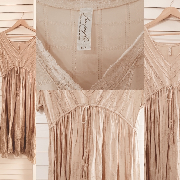 FREE PEOPLE 🐎🌾 rare htf vintage india linen cotton crochet lace tie midi dress - Picture 7 of 9